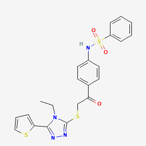 molecular formula C22H20N4O3S3 B4045789 N-[4-(2-{[4-乙基-5-(2-噻吩基)-4H-1,2,4-三唑-3-基]硫代}乙酰)苯基]苯磺酰胺 