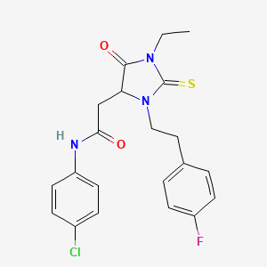 molecular formula C21H21ClFN3O2S B4045792 N-(4-Chlorophenyl)-2-{1-ethyl-3-[2-(4-fluorophenyl)ethyl]-5-oxo-2-sulfanylideneimidazolidin-4-YL}acetamide 