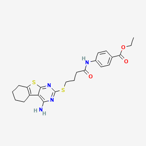 molecular formula C23H26N4O3S2 B4045817 4-({4-[(4-氨基-5,6,7,8-四氢[1]苯并噻吩并[2,3-d]嘧啶-2-基)硫代]丁酰}氨基)苯甲酸乙酯 