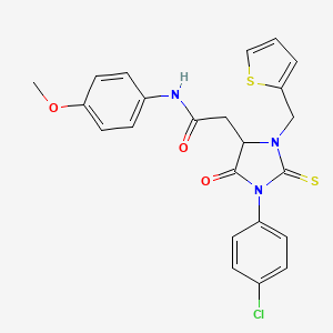 2-[1-(4-CHLOROPHENYL)-5-OXO-2-SULFANYLIDENE-3-[(THIOPHEN-2-YL)METHYL]IMIDAZOLIDIN-4-YL]-N-(4-METHOXYPHENYL)ACETAMIDE