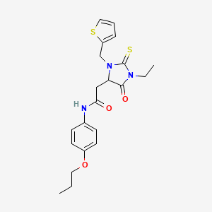 2-[1-ethyl-5-oxo-3-(thiophen-2-ylmethyl)-2-thioxoimidazolidin-4-yl]-N-(4-propoxyphenyl)acetamide