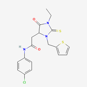 molecular formula C18H18ClN3O2S2 B4045896 N-(4-氯苯基)-2-[1-乙基-5-氧代-3-(2-噻吩基甲基)-2-硫代-4-咪唑烷基]乙酰胺 