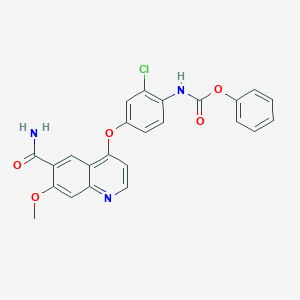 molecular formula C24H18ClN3O5 B040459 苯甲酸苯酯(4-((6-氨基甲酰基-7-甲氧基喹啉-4-基)氧基)-2-氯苯基)氨基甲酸酯 CAS No. 417722-95-3