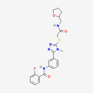 molecular formula C23H24FN5O3S B4046084 2-fluoro-N-{3-[4-methyl-5-({2-oxo-2-[(tetrahydro-2-furanylmethyl)amino]ethyl}thio)-4H-1,2,4-triazol-3-yl]phenyl}benzamide 