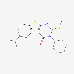 molecular formula C19H26N2O2S2 B4046108 4-Cyclohexyl-5-methylsulfanyl-12-propan-2-yl-11-oxa-8-thia-4,6-diazatricyclo[7.4.0.02,7]trideca-1(9),2(7),5-trien-3-one 