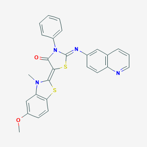 molecular formula C27H20N4O2S2 B404621 5-(5-methoxy-3-methyl-1,3-benzothiazol-2(3H)-ylidene)-3-phenyl-2-(6-quinolinylimino)-1,3-thiazolidin-4-one 