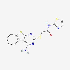 molecular formula C15H15N5OS3 B4046261 2-[(4-amino-5,6,7,8-tetrahydro[1]benzothieno[2,3-d]pyrimidin-2-yl)sulfanyl]-N-(1,3-thiazol-2-yl)acetamide 