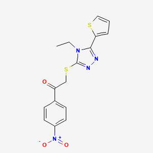 molecular formula C16H14N4O3S2 B4046268 2-{[4-ETHYL-5-(THIOPHEN-2-YL)-4H-1,2,4-TRIAZOL-3-YL]SULFANYL}-1-(4-NITROPHENYL)ETHAN-1-ONE 