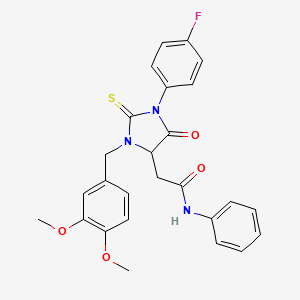 2-[3-(3,4-dimethoxybenzyl)-1-(4-fluorophenyl)-5-oxo-2-thioxoimidazolidin-4-yl]-N-phenylacetamide