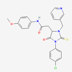 molecular formula C24H21ClN4O3S B4046389 2-[1-(4-chlorophenyl)-5-oxo-3-(pyridin-3-ylmethyl)-2-thioxoimidazolidin-4-yl]-N-(4-methoxyphenyl)acetamide 