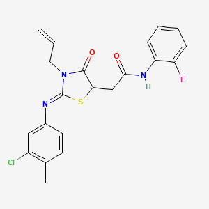 molecular formula C21H19ClFN3O2S B4046480 2-{3-allyl-2-[(3-chloro-4-methylphenyl)imino]-4-oxo-1,3-thiazolidin-5-yl}-N-(2-fluorophenyl)acetamide 