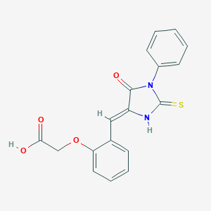 molecular formula C18H14N2O4S B404652 {2-[(5-Oxo-1-phenyl-2-thioxo-4-imidazolidinylidene)methyl]phenoxy}acetic acid 