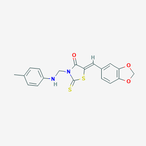 molecular formula C19H16N2O3S2 B404654 5-(1,3-Benzodioxol-5-ylmethylene)-2-thioxo-3-(4-toluidinomethyl)-1,3-thiazolidin-4-one 