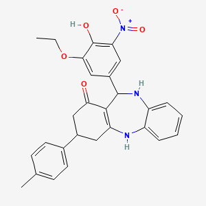 molecular formula C28H27N3O5 B4046577 11-(3-乙氧基-4-羟基-5-硝基苯基)-3-(4-甲基苯基)-2,3,4,5,10,11-六氢-1H-二苯并[b,e][1,4]二氮杂卓-1-酮 