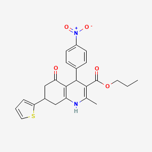 molecular formula C24H24N2O5S B4046635 Propyl 2-methyl-4-(4-nitrophenyl)-5-oxo-7-(thiophen-2-yl)-1,4,5,6,7,8-hexahydroquinoline-3-carboxylate 