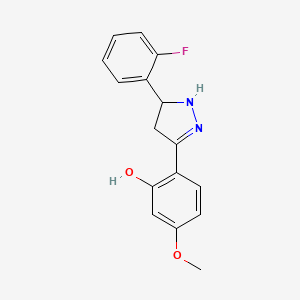 molecular formula C16H15FN2O2 B4046756 2-[5-(2-氟苯基)-4,5-二氢-1H-吡唑-3-基]-5-甲氧基苯酚 