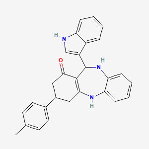 molecular formula C28H25N3O B4046811 11-(1H-indol-3-yl)-3-(4-methylphenyl)-2,3,4,5,10,11-hexahydro-1H-dibenzo[b,e][1,4]diazepin-1-one 