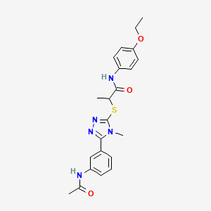 molecular formula C22H25N5O3S B4046817 2-({5-[3-(acetylamino)phenyl]-4-methyl-4H-1,2,4-triazol-3-yl}sulfanyl)-N-(4-ethoxyphenyl)propanamide 