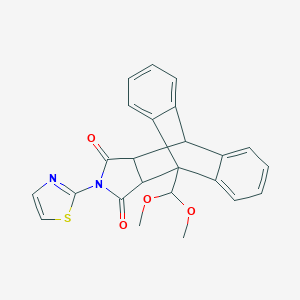 molecular formula C24H20N2O4S B404684 9-(Dimethoxymethyl)-13-(1,3-thiazol-2-yl)-9,10-dihydro-12,14-dioxo-9,10-[3,4]pyrrolidinoanthracene 