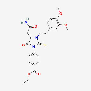 ETHYL 4-[4-(CARBAMOYLMETHYL)-3-[2-(3,4-DIMETHOXYPHENYL)ETHYL]-5-OXO-2-SULFANYLIDENEIMIDAZOLIDIN-1-YL]BENZOATE