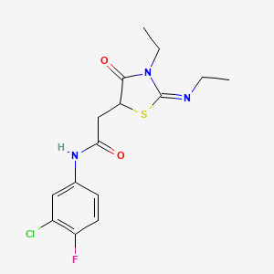 N-(3-chloro-4-fluorophenyl)-2-(3-ethyl-2-ethylimino-4-oxo-1,3-thiazolidin-5-yl)acetamide