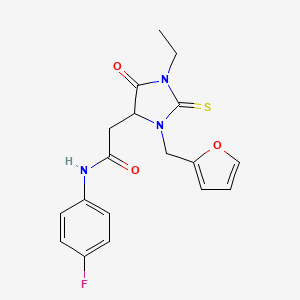 2-[1-ethyl-3-(2-furylmethyl)-5-oxo-2-thioxo-4-imidazolidinyl]-N-(4-fluorophenyl)acetamide