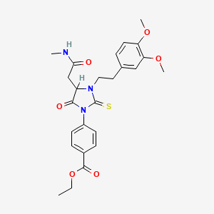 molecular formula C25H29N3O6S B4046936 4-{3-[2-(3,4-二甲氧基苯基)乙基]-4-[2-(甲基氨基)-2-氧代乙基]-5-氧代-2-硫代-1-咪唑烷二酰胺}苯甲酸乙酯 