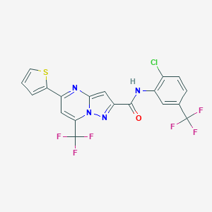 molecular formula C19H9ClF6N4OS B404696 N-[2-chloro-5-(trifluoromethyl)phenyl]-5-(2-thienyl)-7-(trifluoromethyl)pyrazolo[1,5-a]pyrimidine-2-carboxamide 