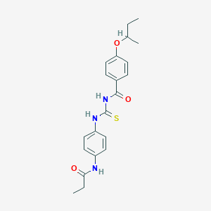 molecular formula C21H25N3O3S B4046966 4-(butan-2-yloxy)-N-{[4-(propanoylamino)phenyl]carbamothioyl}benzamide 