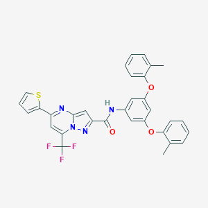 molecular formula C32H23F3N4O3S B404698 N-[3,5-bis(2-methylphenoxy)phenyl]-5-(2-thienyl)-7-(trifluoromethyl)pyrazolo[1,5-a]pyrimidine-2-carboxamide 