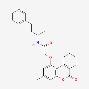 molecular formula C26H29NO4 B4047035 2-({3-METHYL-6-OXO-6H,7H,8H,9H,10H-CYCLOHEXA[C]CHROMEN-1-YL}OXY)-N-(4-PHENYLBUTAN-2-YL)ACETAMIDE 