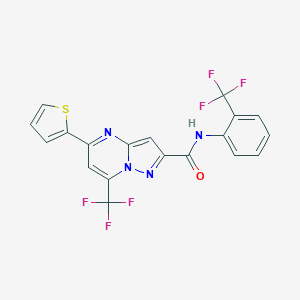 molecular formula C19H10F6N4OS B404705 5-(2-thienyl)-7-(trifluoromethyl)-N-[2-(trifluoromethyl)phenyl]pyrazolo[1,5-a]pyrimidine-2-carboxamide 