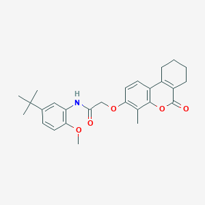 molecular formula C27H31NO5 B4047090 N~1~-[5-(tert-butyl)-2-methoxyphenyl]-2-[(4-methyl-6-oxo-7,8,9,10-tetrahydro-6H-benzo[c]chromen-3-yl)oxy]acetamide 