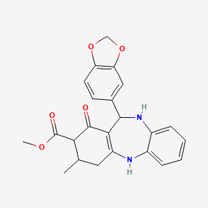 molecular formula C23H22N2O5 B4047091 methyl 11-(1,3-benzodioxol-5-yl)-3-methyl-1-oxo-2,3,4,5,10,11-hexahydro-1H-dibenzo[b,e][1,4]diazepine-2-carboxylate 