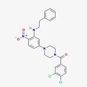 molecular formula C25H24Cl2N4O3 B4047120 5-[4-(3,4-二氯苯甲酰)-1-哌嗪基]-2-硝基-N-(2-苯乙基)苯胺 