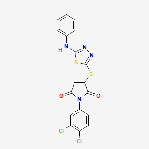 molecular formula C18H12Cl2N4O2S2 B4047144 3-[(5-苯胺基-1,3,4-噻二唑-2-基)硫代]-1-(3,4-二氯苯基)-2,5-吡咯烷二酮 