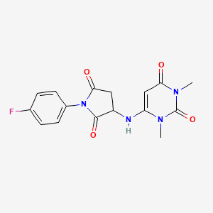 molecular formula C16H15FN4O4 B4047163 6-[[1-(4-Fluorophenyl)-2,5-dioxopyrrolidin-3-yl]amino]-1,3-dimethylpyrimidine-2,4-dione 