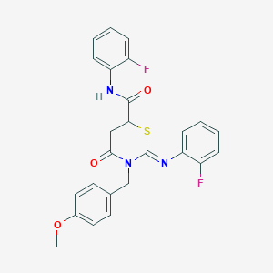 molecular formula C25H21F2N3O3S B4047174 (2Z)-N-(2-FLUOROPHENYL)-2-[(2-FLUOROPHENYL)IMINO]-3-[(4-METHOXYPHENYL)METHYL]-4-OXO-1,3-THIAZINANE-6-CARBOXAMIDE 