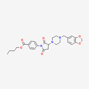 molecular formula C27H31N3O6 B4047186 BUTYL 4-(3-{4-[(2H-1,3-BENZODIOXOL-5-YL)METHYL]PIPERAZIN-1-YL}-2,5-DIOXOPYRROLIDIN-1-YL)BENZOATE 