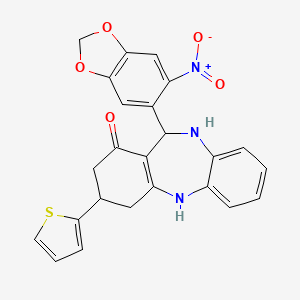 11-(6-nitro-1,3-benzodioxol-5-yl)-3-(thiophen-2-yl)-2,3,4,5,10,11-hexahydro-1H-dibenzo[b,e][1,4]diazepin-1-one