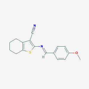 molecular formula C17H16N2OS B404725 (E)-2-((4-methoxybenzylidene)amino)-4,5,6,7-tetrahydrobenzo[b]thiophene-3-carbonitrile CAS No. 1537173-79-7