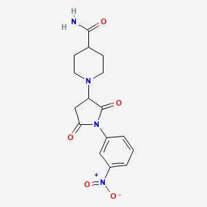 molecular formula C16H18N4O5 B4047315 1-[1-(3-Nitrophenyl)-2,5-dioxopyrrolidin-3-yl]piperidine-4-carboxamide 