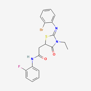 molecular formula C19H17BrFN3O2S B4047340 2-[2-(2-bromophenyl)imino-3-ethyl-4-oxo-1,3-thiazolidin-5-yl]-N-(2-fluorophenyl)acetamide 