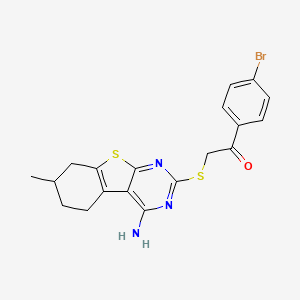 molecular formula C19H18BrN3OS2 B4047398 2-[(4-氨基-7-甲基-5,6,7,8-四氢[1]苯并噻吩并[2,3-d]嘧啶-2-基)硫代]-1-(4-溴苯基)乙酮 