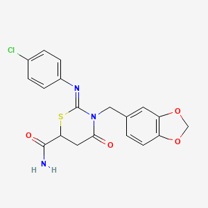 (2Z)-3-[(2H-1,3-BENZODIOXOL-5-YL)METHYL]-2-[(4-CHLOROPHENYL)IMINO]-4-OXO-1,3-THIAZINANE-6-CARBOXAMIDE