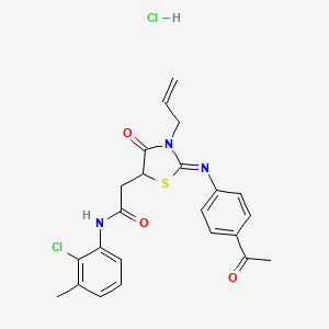 molecular formula C23H23Cl2N3O3S B4047445 2-{2-[(4-acetylphenyl)imino]-3-allyl-4-oxo-1,3-thiazolidin-5-yl}-N-(2-chloro-3-methylphenyl)acetamide hydrochloride 