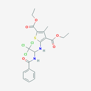 molecular formula C20H21Cl3N2O5S B404748 Diethyl 5-{[1-(benzoylamino)-2,2,2-trichloroethyl]amino}-3-methyl-2,4-thiophenedicarboxylate 