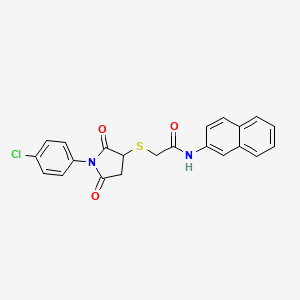 molecular formula C22H17ClN2O3S B4047546 2-{[1-(4-chlorophenyl)-2,5-dioxopyrrolidin-3-yl]sulfanyl}-N-(naphthalen-2-yl)acetamide 