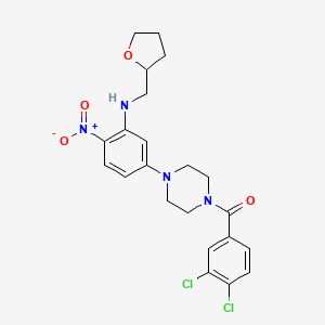 molecular formula C22H24Cl2N4O4 B4047560 (3,4-Dichlorophenyl)(4-{4-nitro-3-[(tetrahydrofuran-2-ylmethyl)amino]phenyl}piperazin-1-yl)methanone 