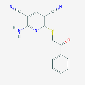 molecular formula C15H10N4OS B404758 2-Amino-6-[(2-oxo-2-phenylethyl)sulfanyl]-3,5-pyridinedicarbonitrile 